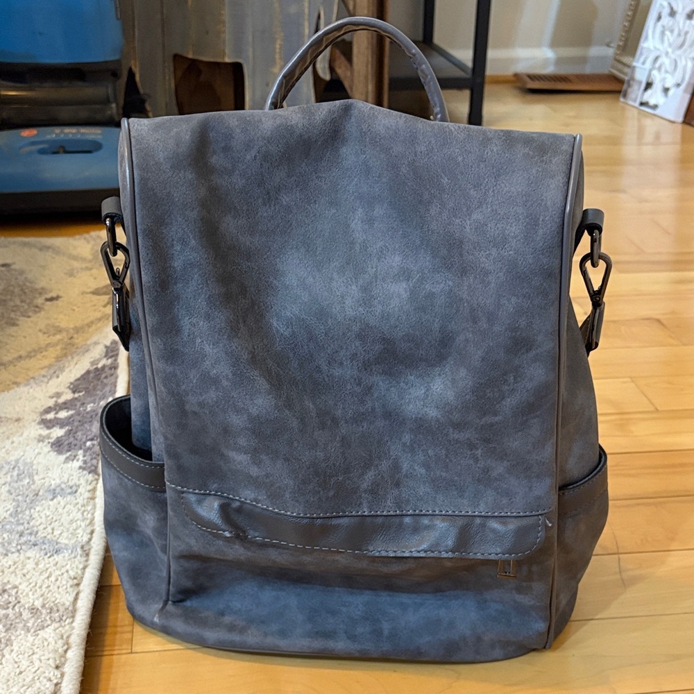 Ladies Gray Leather Backpack Purse